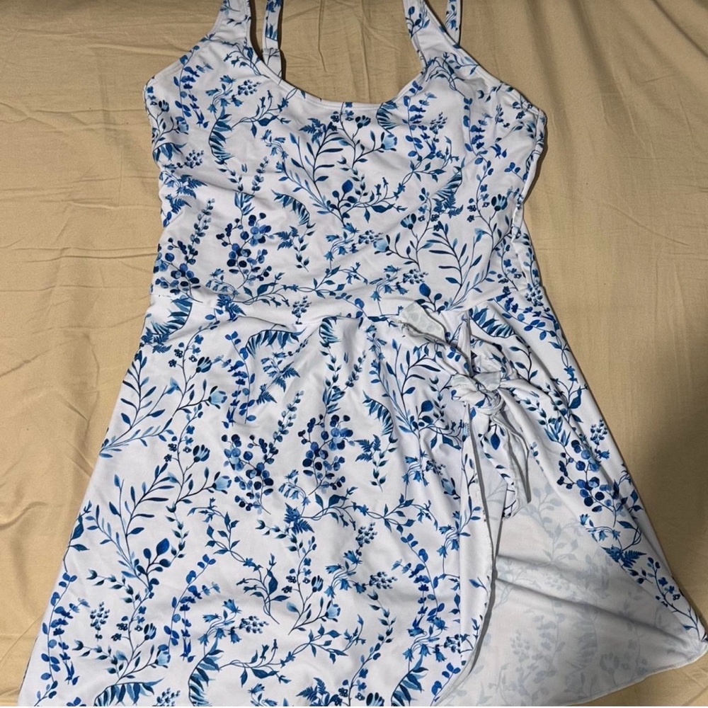 Floral Blue and White Swimsuit